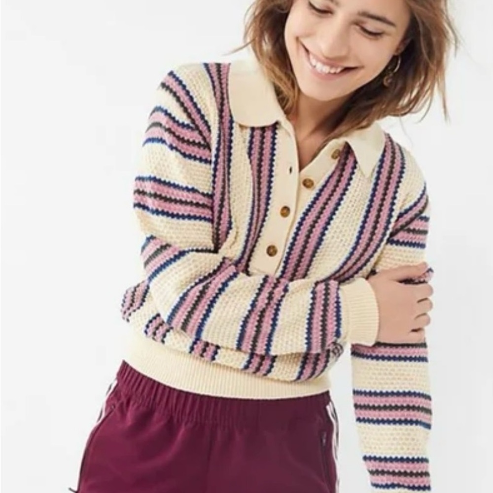 Urban Outfitters Ricky Cream and Pink Sweater